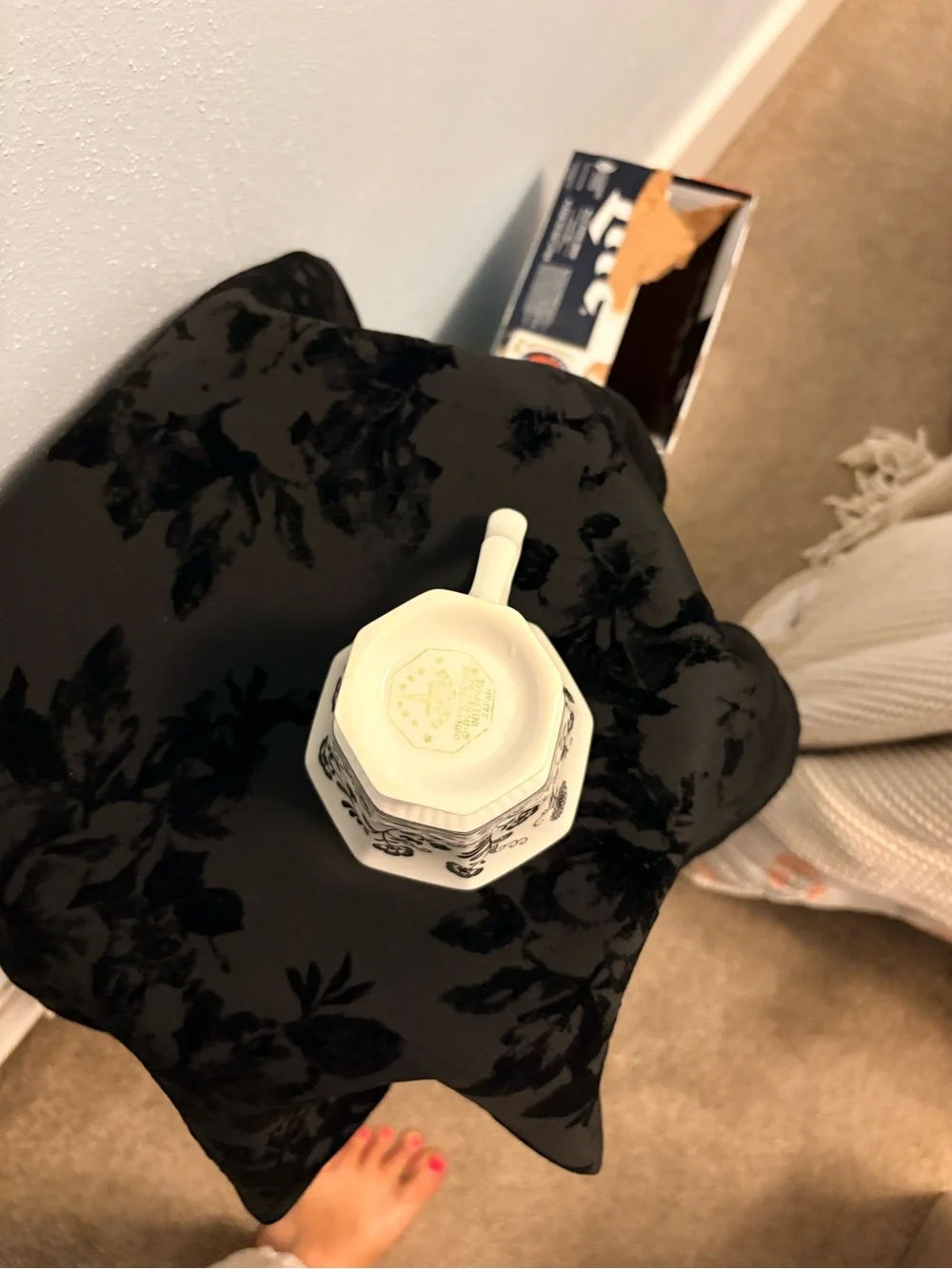 Black & White Floral Teacup with Matching Saucer Set